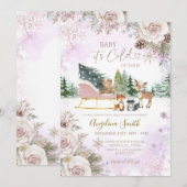 ウッドランド冬のベイビーシャワー It's Cold Outside 招待状 (正面/裏面)