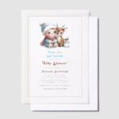 ウッドランド冬のベビーベビーシャワー外は寒い ベラム紙招待状 (オフセット)