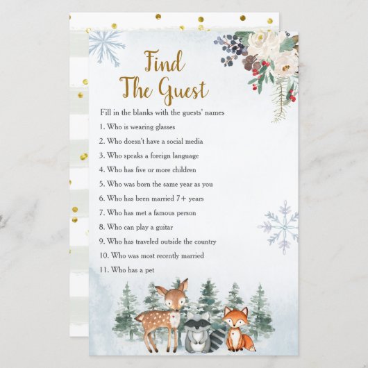 ウッドランド冬の動物の森のゲストゲームを見つける (正面/裏面)