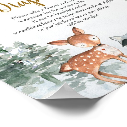 ウッドランド冬の動物の森の深夜おむつ ポスター (角)