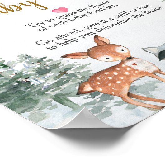 ウッドランド冬の動物の森はベビーの食べ物を推測 ポスター (角)