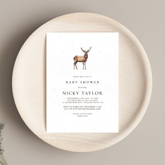 ウッドランド冬の動物の鹿の赤ちゃんシャワー 招待状