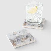 ウッドランド冬の水の色のファミリ名モノグラムの ストーンコースター (横)