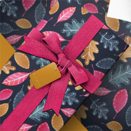 ウッドランド冬の水の色の葉クリスマス ラッピングペーパー