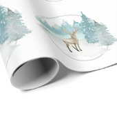 ウッドランド冬の水の色の鹿クリスマス ラッピングペーパー (ロールコーナー)