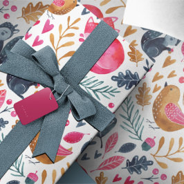 ウッドランド冬の水カラーキツネクリスマス ラッピングペーパー