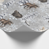 ウッドランド冬ムースクリスマスツリー雪の結晶 ラッピングペーパー (角)