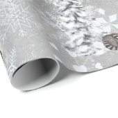 ウッドランド冬ムースクリスマスツリー雪の結晶 ラッピングペーパー (ロールコーナー)