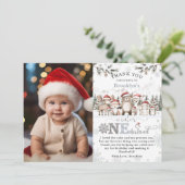 ウッドランド冬ワンダーランドのクリスマス1回目の誕生日 サンキューカード (スタンド正面)