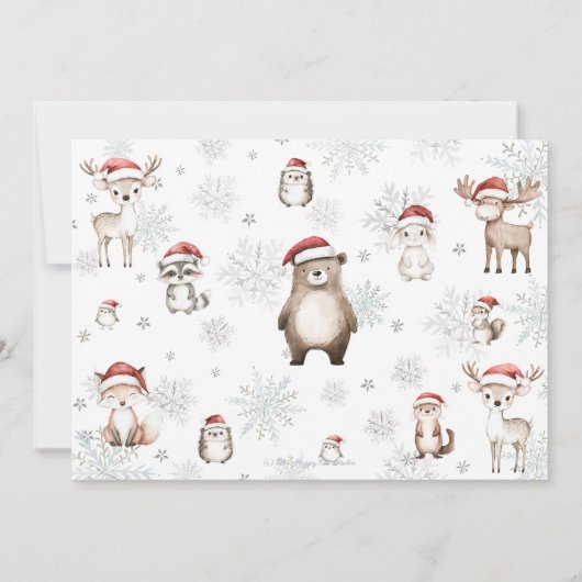 ウッドランド冬ワンダーランドのクリスマス1回目の誕生日 サンキューカード (裏面)