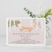 ウッドランド冬ワンダーランドピンクの赤ちゃんシャワー 招待状 (スタンド正面)