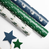 ウッドランド冬 – クマ、松の木と雪 ラッピングペーパーシート