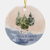 ウッドランド初めてのクリスマスと誕生写真 セラミックオーナメント (正面)
