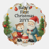 ウッドランド初めてのクリスマスと誕生統計の写真 オーナメントカード (裏面)