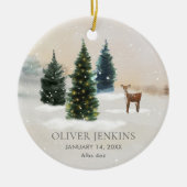ウッドランド初めてのクリスマスと誕生統計の写真 セラミックオーナメント (正面)