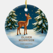 ウッドランド初めてのクリスマスベビー鹿パーソナライズされた セラミックオーナメント (裏面)