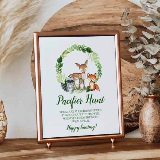 ウッドランド動物おしゃぶり狩りゲームサイン ポスター