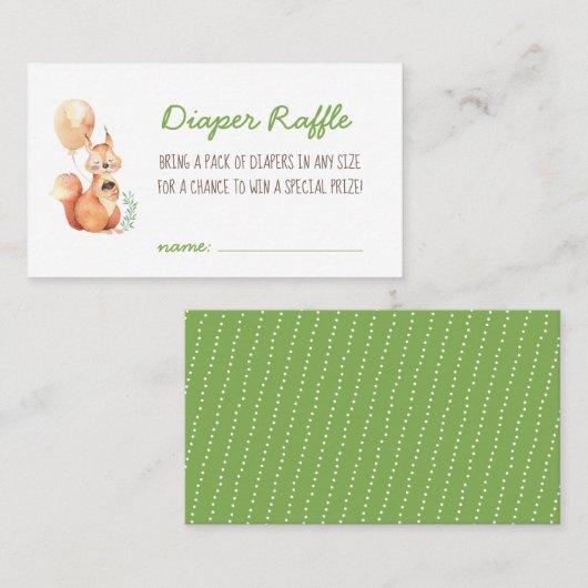 ウッドランド動物おむつラッフルエンクロージャカード 名刺 (正面/裏面)