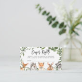 ウッドランド動物おむつラッフル赤ちゃんシャワーカード エンクロージャーカード (スタンド正面)