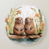 ウッドランド動物かわいいビーバーベビーキッズルーム ラウンドクッション (正面)