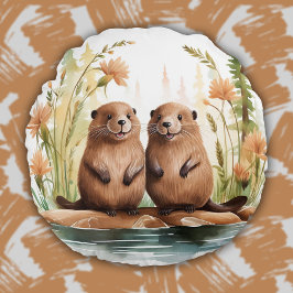 ウッドランド動物かわいいビーバーベビーキッズルーム ラウンドクッション