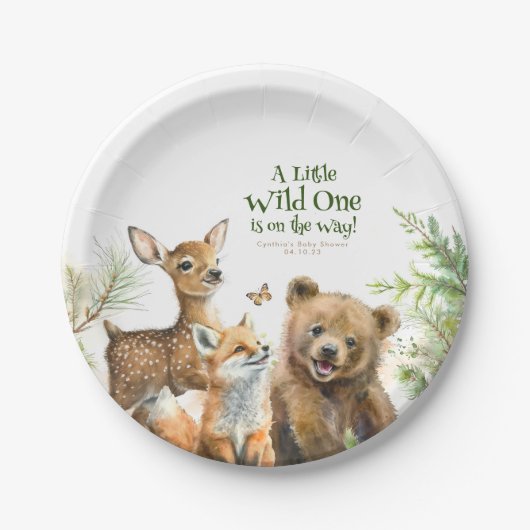 ウッドランド動物かわいい小さな野生の1つの赤ちゃんシャワー ペーパープレート (正面)