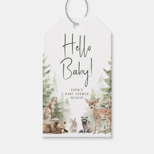 ウッドランド動物こんにちはベビー赤ちゃんシャワーありがとう ギフトタグ (正面)