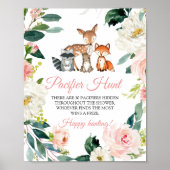 ウッドランド動物とピンクおしゃぶり狩りゲームサイン ポスター (正面)