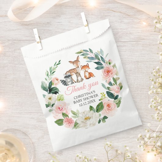 ウッドランド動物とピンクの花シャワーのお気に入りバッグ フェイバーバッグ (クリップ留めされた状態)