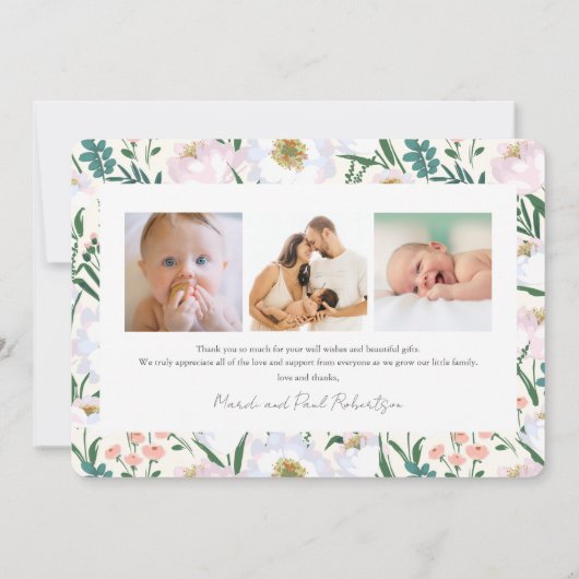 ウッドランド動物とワイルドフラワー誕生のお知らせ 招待状 (裏面)