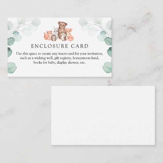 ウッドランド動物と水色ユーカリ エンクロージャーカード (正面/裏面)