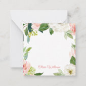 ウッドランド動物と赤面ピンクの花 ノートカード (裏面)