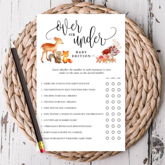 ウッドランド動物のシャワーの下に紙ゲームカード チラシ