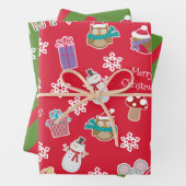 ウッドランド動物のパターン赤い緑メリークリスマス ラッピングペーパーシート (インサイチュ)
