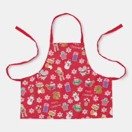 ウッドランド動物のパターン赤メリークリスマス エプロン