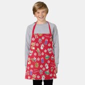 ウッドランド動物のパターン赤メリークリスマス エプロン (着用した状態)