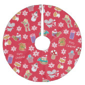 ウッドランド動物のパターン赤メリークリスマス ブラッシュドポリエステルツリースカート (正面)