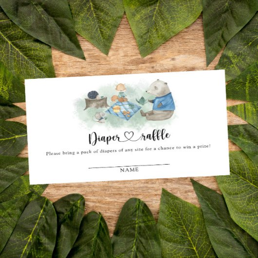 ウッドランド動物のピクニック – おむつラッフル エンクロージャーカード