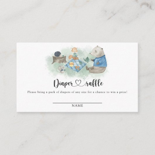 ウッドランド動物のピクニック – おむつラッフル エンクロージャーカード (正面)