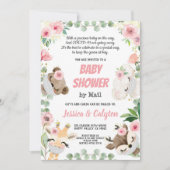ウッドランド動物のピンクローズのメールによる赤ちゃんシャワー 招待状 (正面)