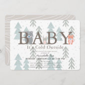 ウッドランド動物のベビーその冷たい外の赤ちゃんシャワー 招待状 (正面/裏面)