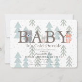 ウッドランド動物のベビーその冷たい外の赤ちゃんシャワー 招待状 (正面)