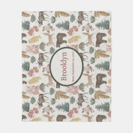 ウッドランド動物のベビー素朴 – クマ、キツネ、フクロウ フリースブランケット