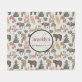 ウッドランド動物のベビー素朴 – クマ、キツネ、フクロウ フリースブランケット (正面(横))