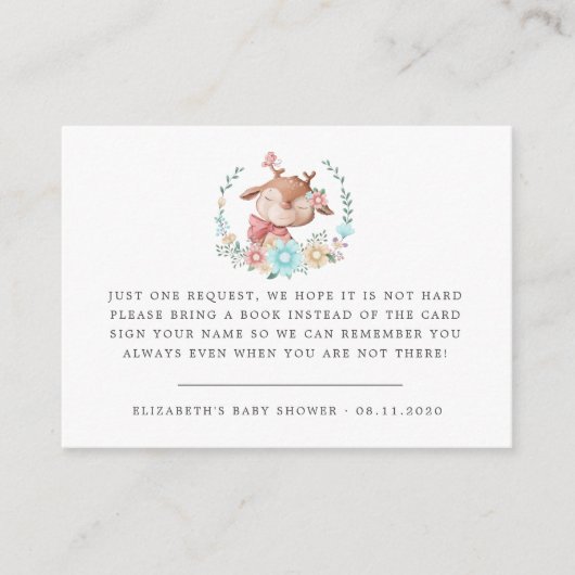 ウッドランド動物のベビー鹿の赤ちゃんシャワー エンクロージャーカード (正面)