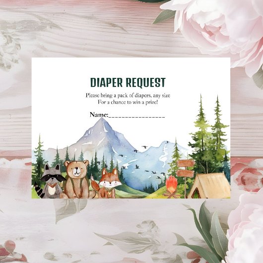 ウッドランド動物の冒険おむつラッフルリクエスト エンクロージャーカード