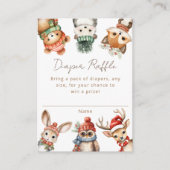 ウッドランド動物の冬のクリスマスおむつラッフル エンクロージャーカード (正面)