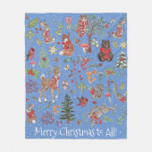 ウッドランド動物の冬の青いクリスマスフォレスト フリースブランケット (正面)