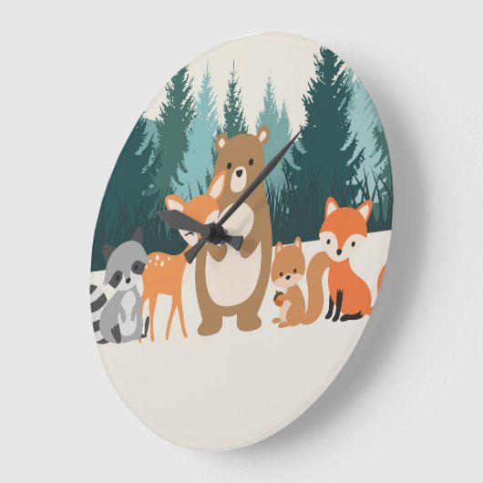 ウッドランド動物の壁時計 ラージ壁時計 (傾斜)