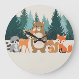 ウッドランド動物の壁時計 ラージ壁時計